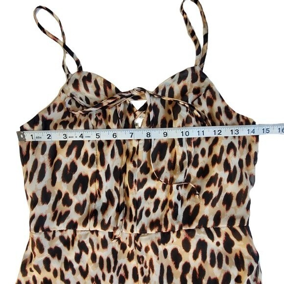 Material Girl Natural Leopard spaghetti strap shorts romper sz S - Picture 8 of 12